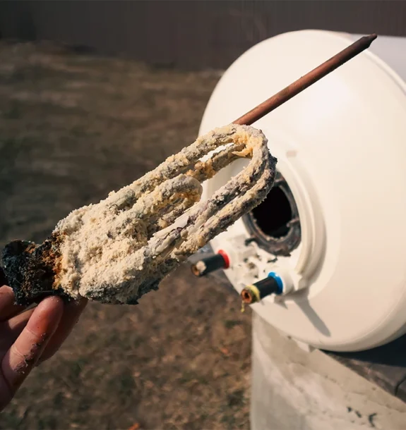 Närbild på mineraler och kalk. Kontakta en rörmokare på Gotland för avkalkning.